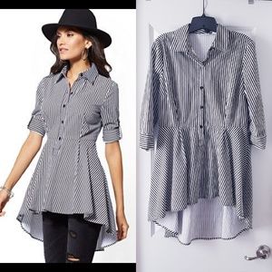 NY&Co. Striped Hi-Lo Peplum Shirt